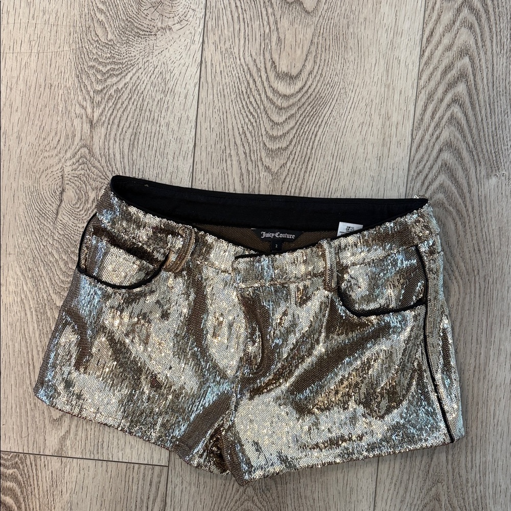 Juicy Couture Women's Shimmering Silver High Waist Shorts